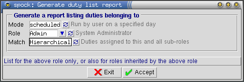 Figure 10 — Duty report—selecting which duties to display