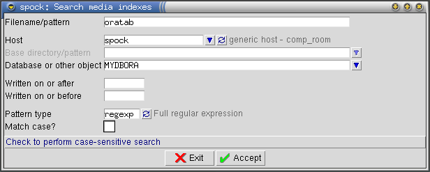 Figure 2 — Searching for a file belonging to a database backup